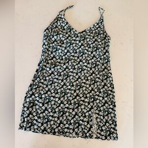 REFORMATION MINI DRESS (XL); hunter / forest green with white floral